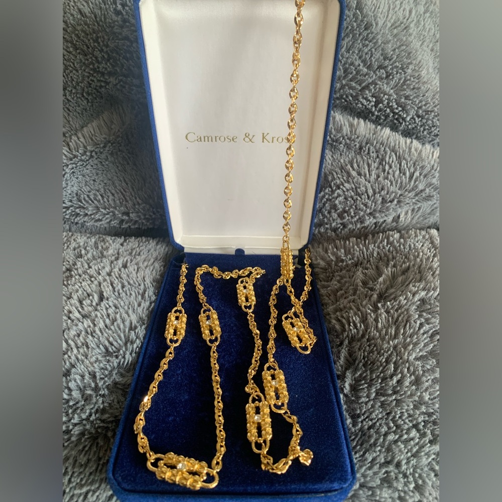 Camrose & Kross JBK gold Tone Rhinestone Paper Clip Chain Necklace 2 In One